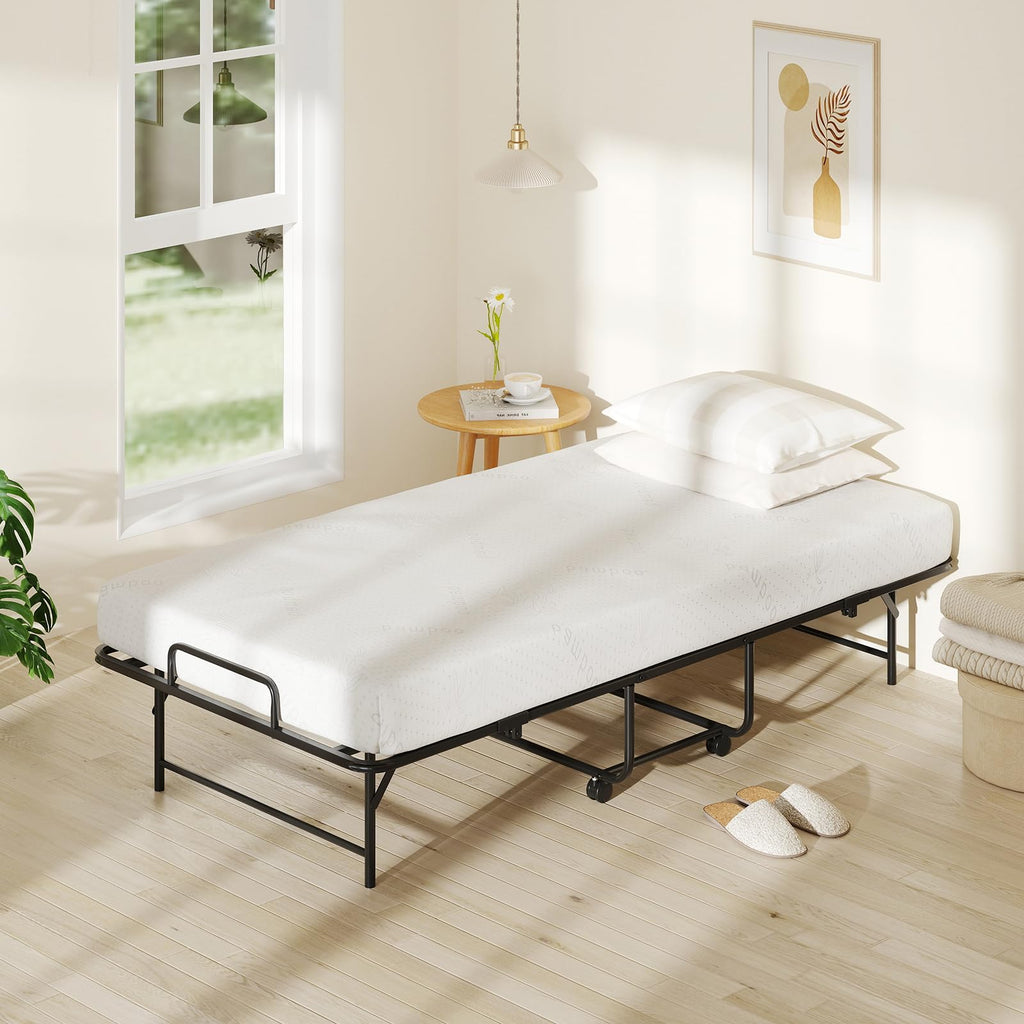 Twin Folding Bed Frame with Memory Foam Mattress P7963