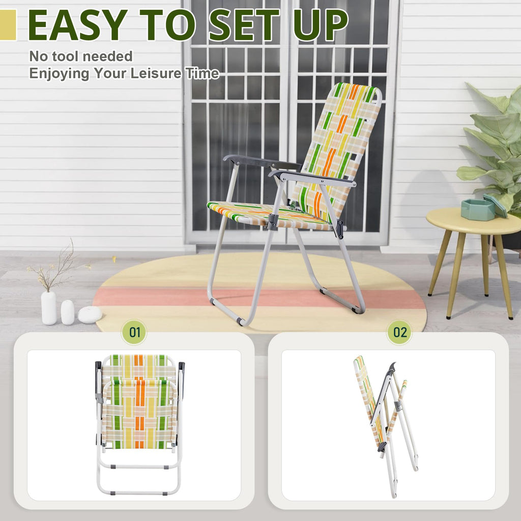 Set of 2 Webbed Folding Beach Chairs Yellow & Green C405