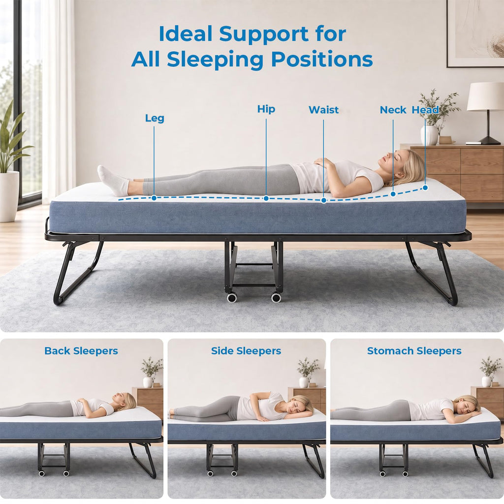 Folding Bed with 5" Foam Mattress Queen Size Metal Frame W551740