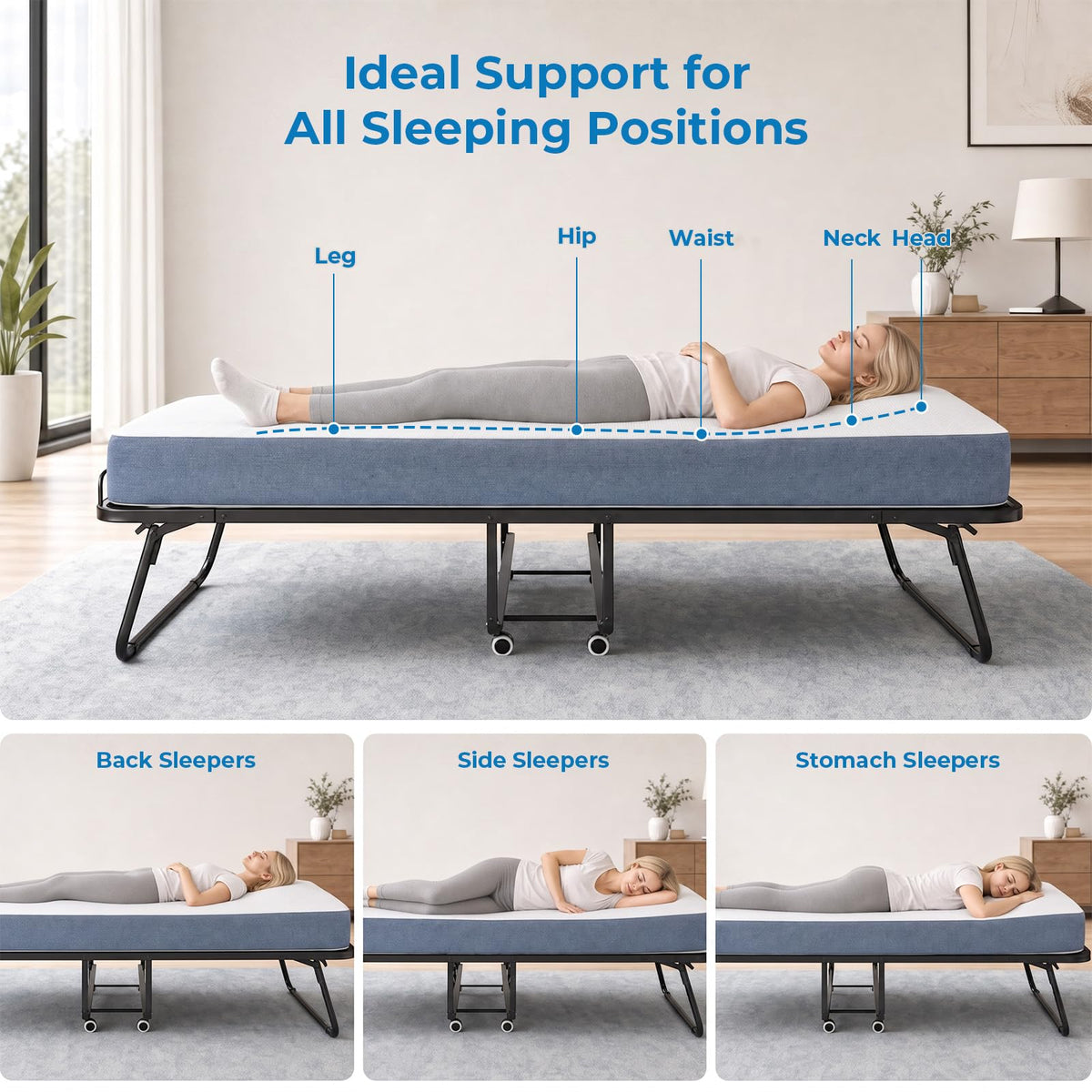 Folding Bed with 5" Foam Mattress Queen Size Metal Frame W551740