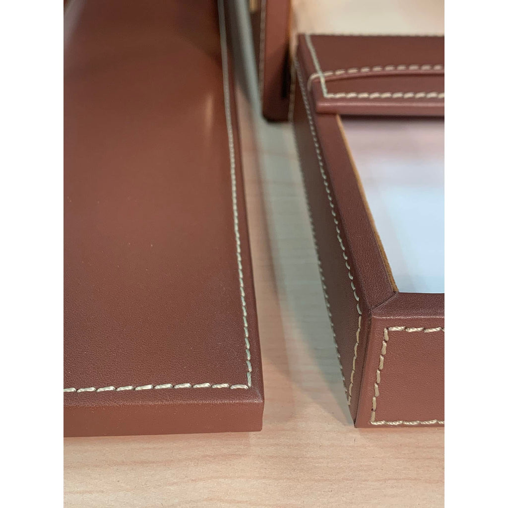 Rustic Brown Leather Desk Set, 8-Piece K109