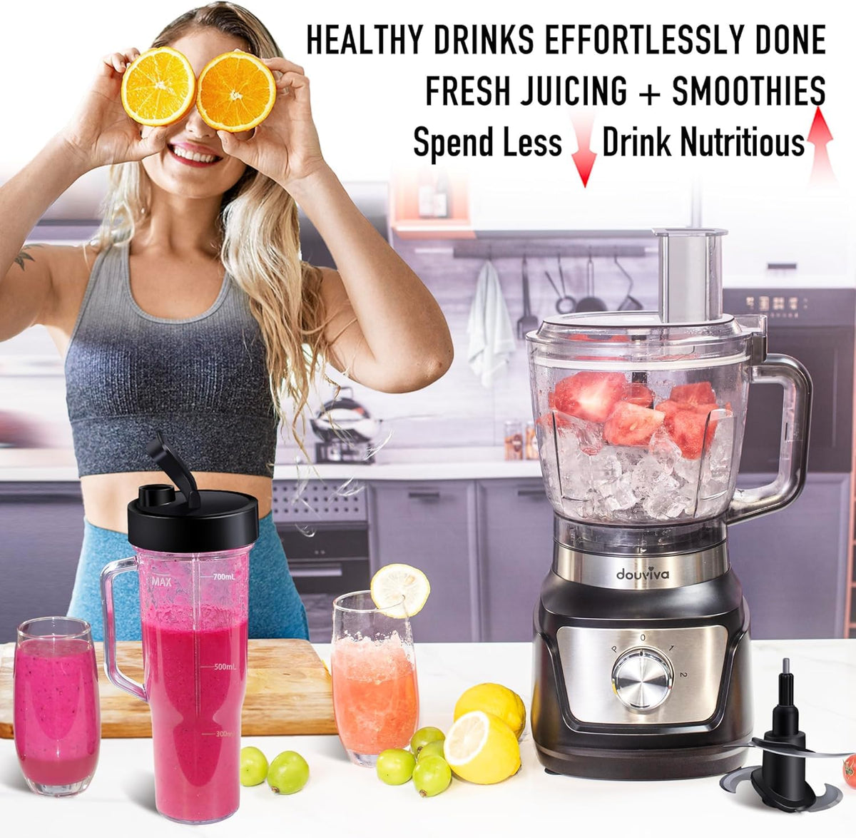 8-Cup Food Processor & Blender Combo, 1000W, Black I18351