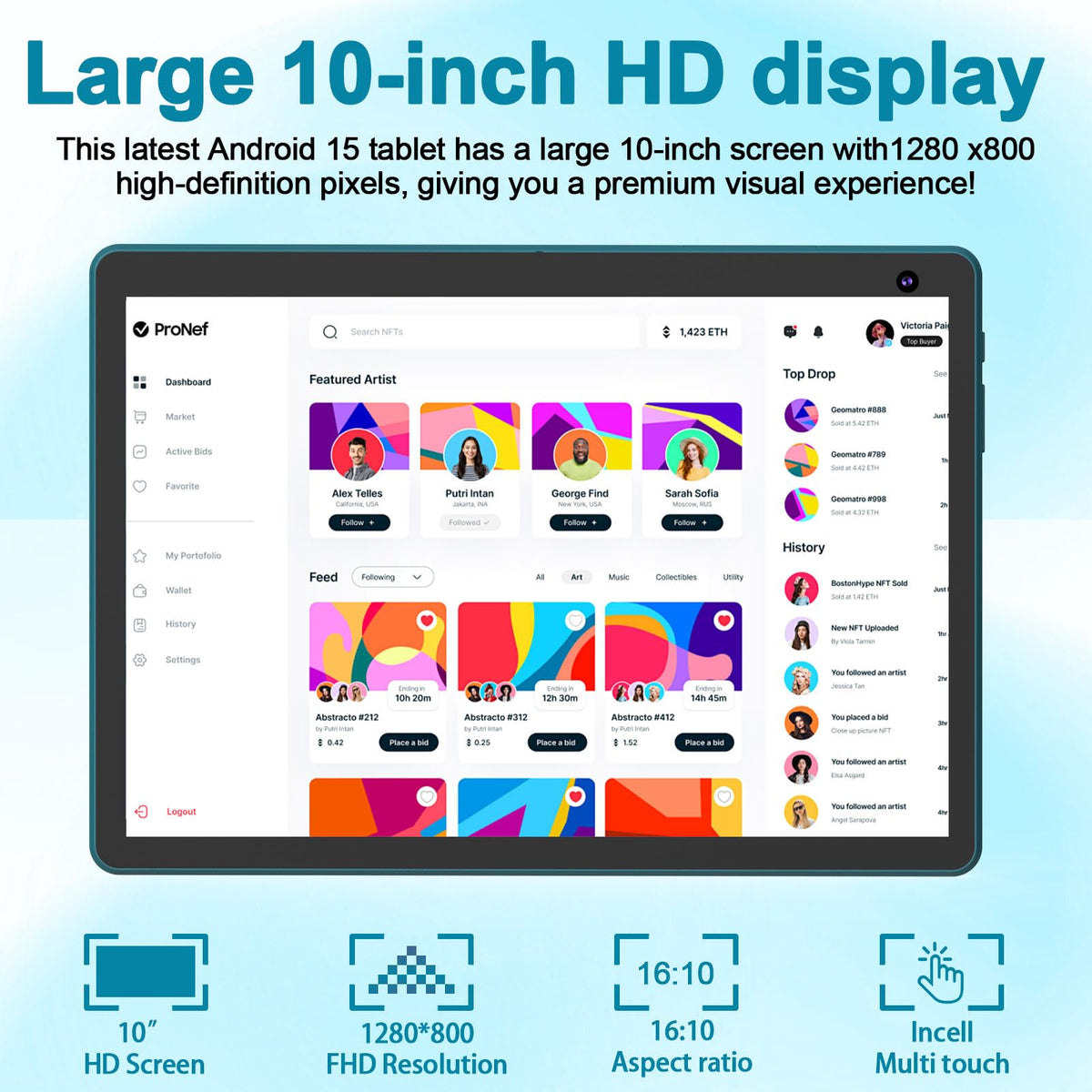 Android 15 Tablet 10 inch, 2 in 1 Tablet with Keyboard, 8GB RAM+32GB ROM, 1TB Expandable, Quad-Core, HD Screen, WiFi, Navy M742963