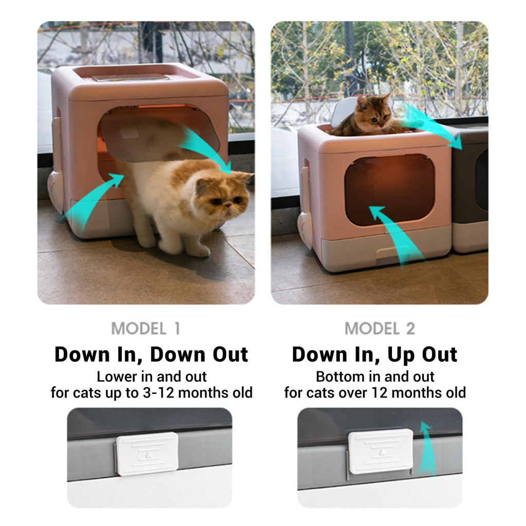Foldable Top Entry Cat Litter Box with Lid and Scoop Large Size Pink X9778