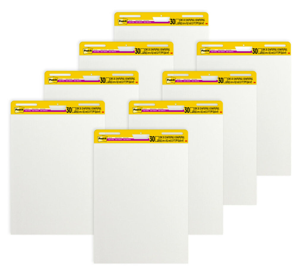 Super Sticky Easel Pad, 25 in. x 30 in., White, 30 Sheets/Pad, 8 Pads/Pack D451090