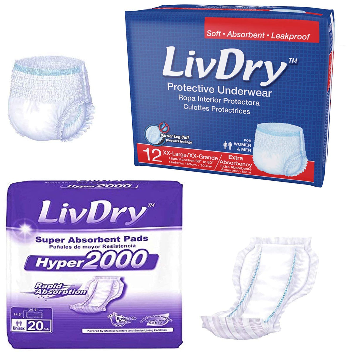 Adult 2XL Incontinence Underwear with Booster Pad Inserts Q967