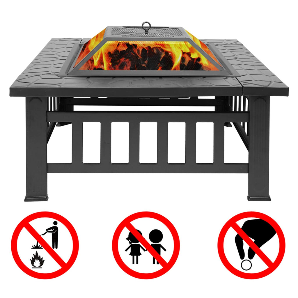 32-inch Metal Outdoor Fire Pit with Fireplace Screen O569