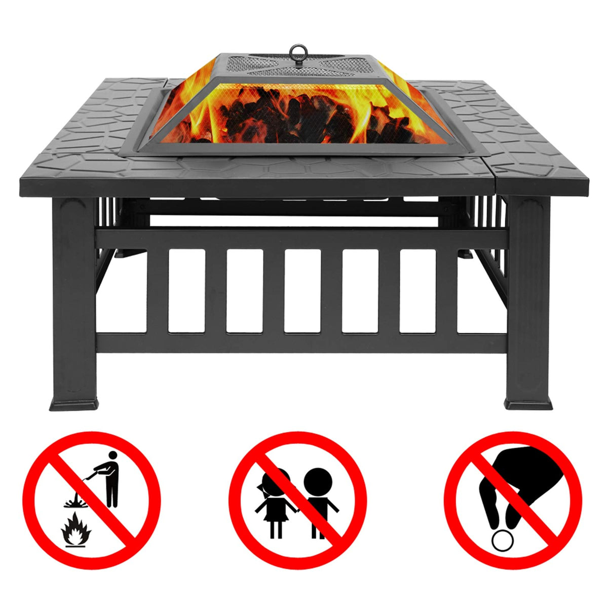 32-inch Metal Outdoor Fire Pit with Fireplace Screen O569