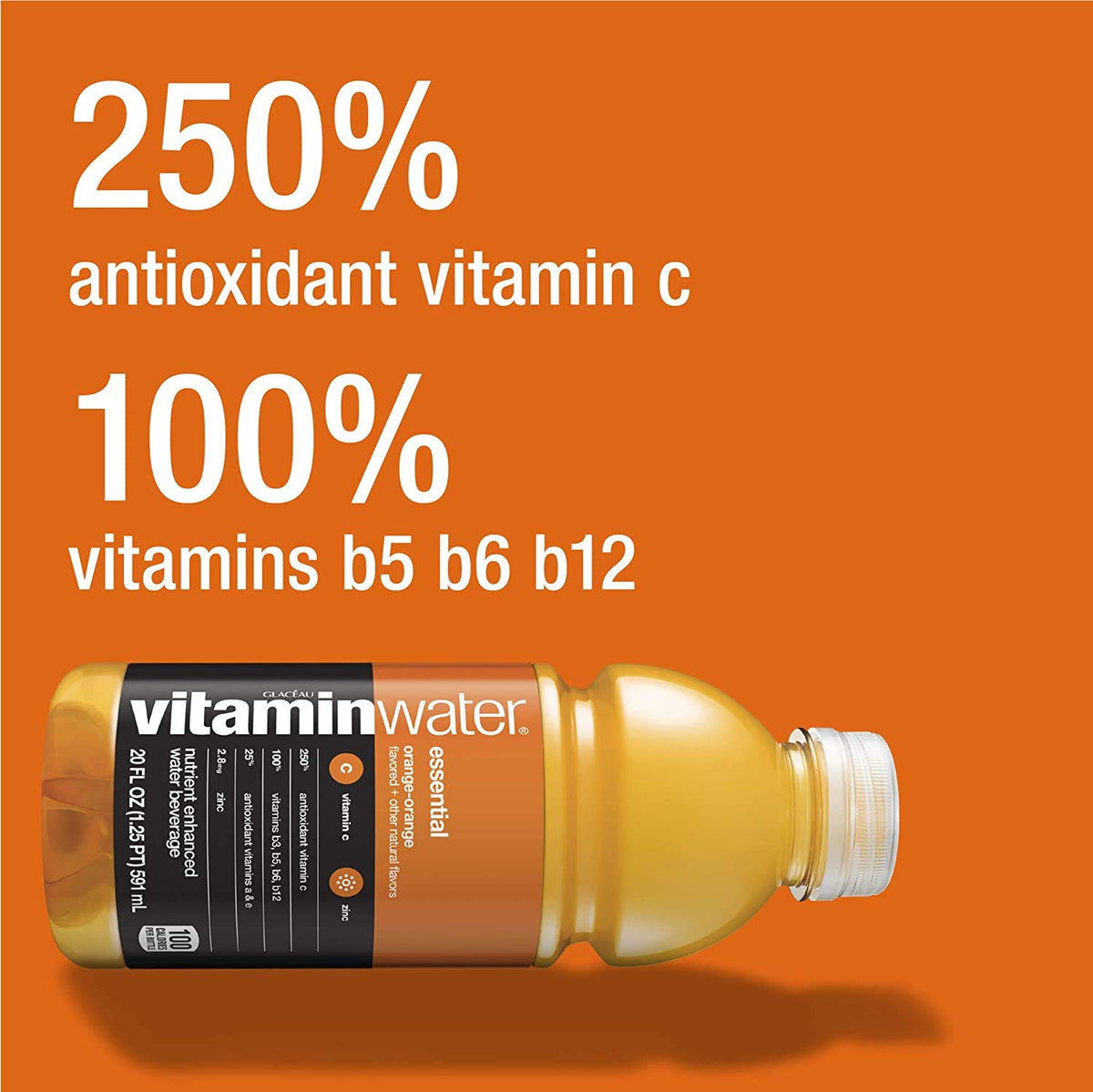 Orange Electrolyte Enhanced Bottled Water with Vitamins, 20-Ounce (Pack of 6) W5432