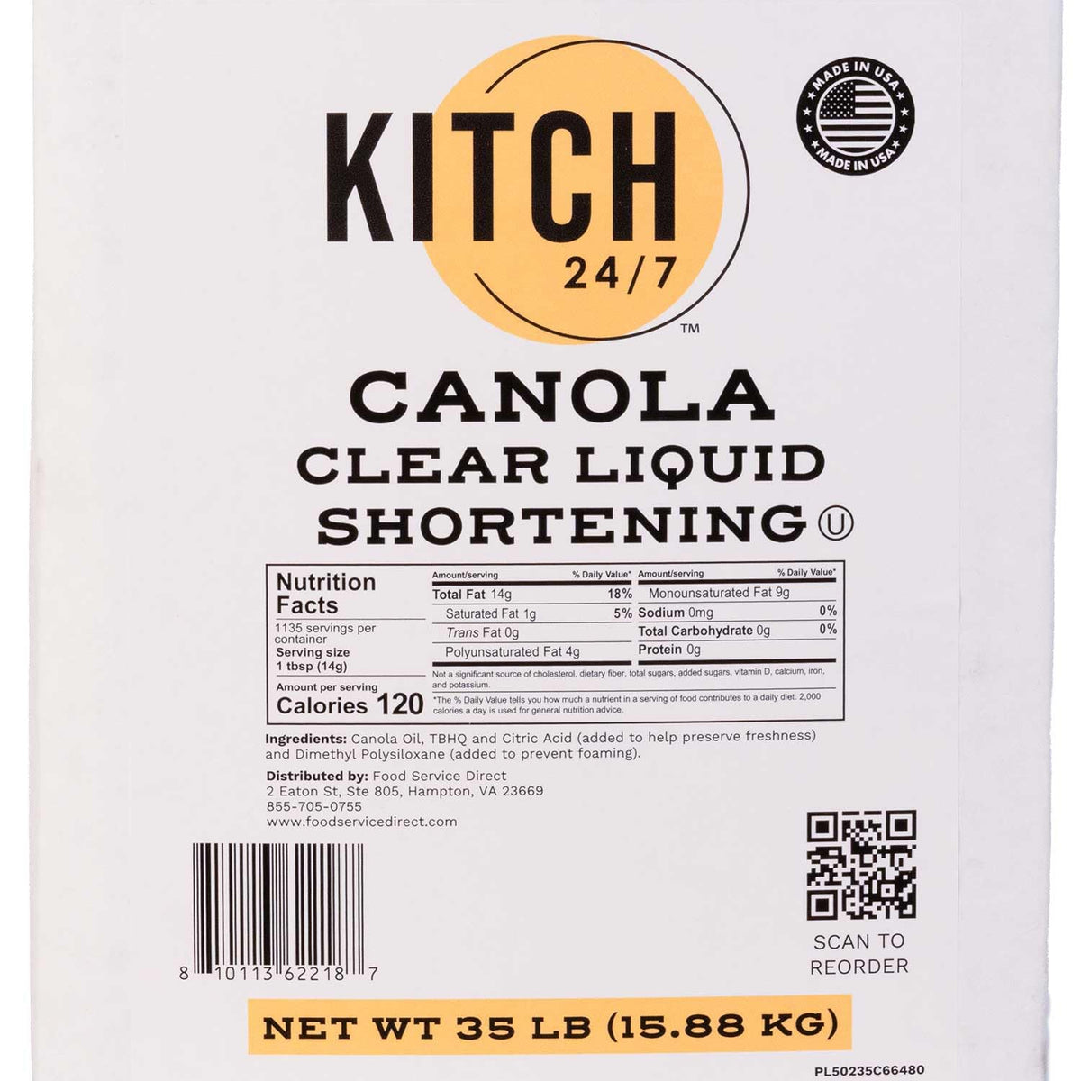 Canola Clear Liquid Shortening 35 lb Bulk P3653