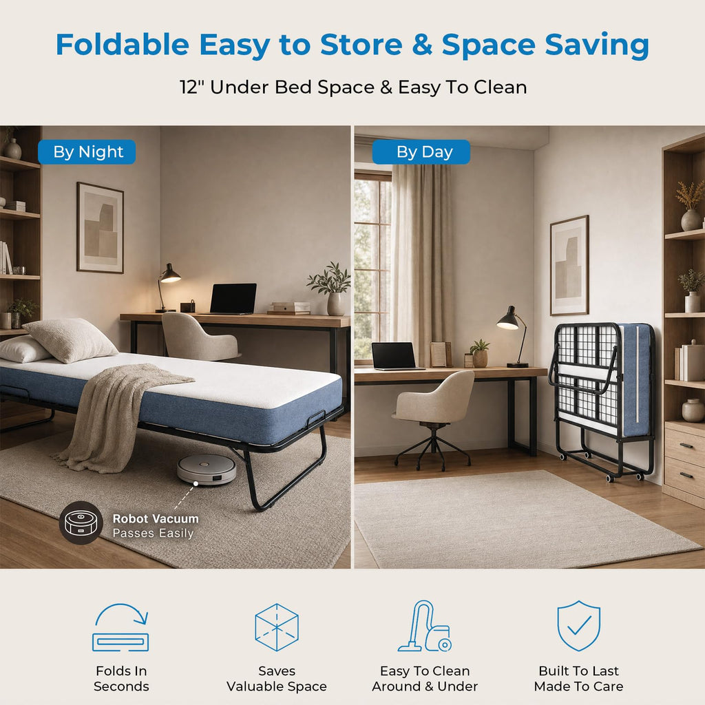 Folding Bed with 5" Foam Mattress Queen Size Metal Frame W551740