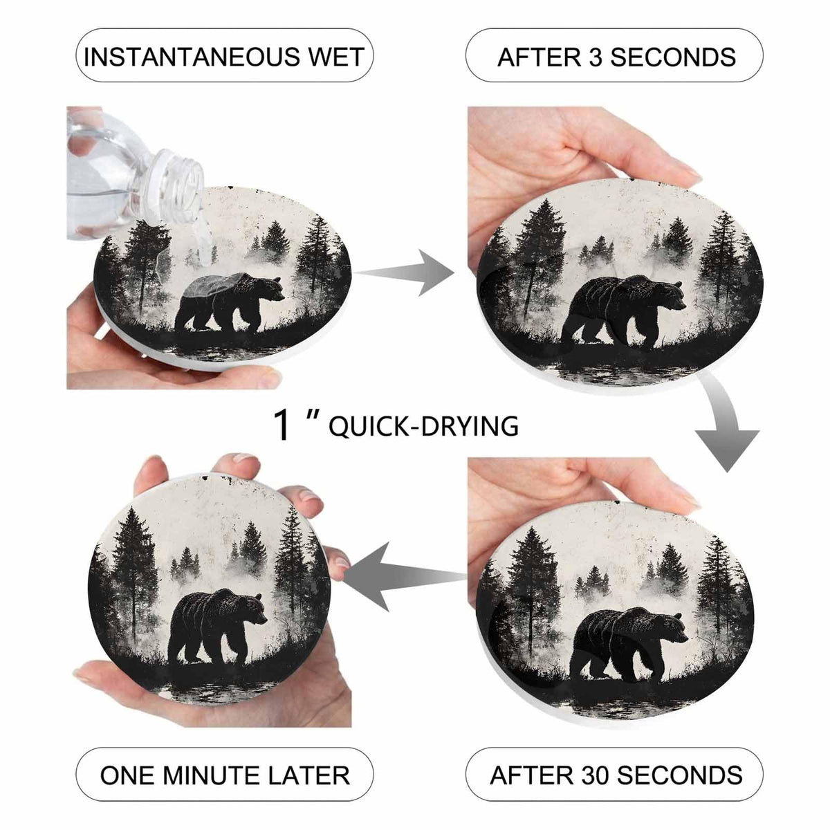 Black Absorbent Round Ceramic Coasters Set of 6 A41000