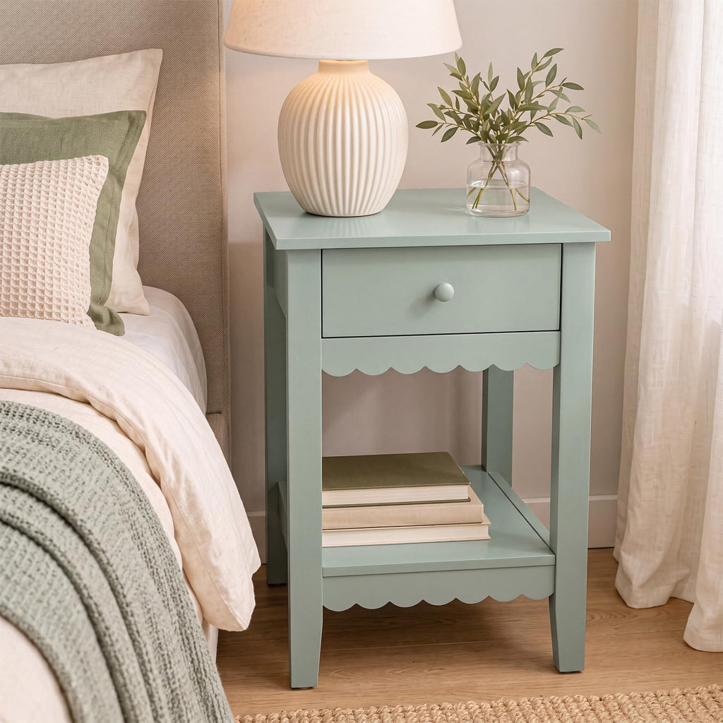 Scalloped Nightstands Side End Table with Drawer & Open Shelf F757611