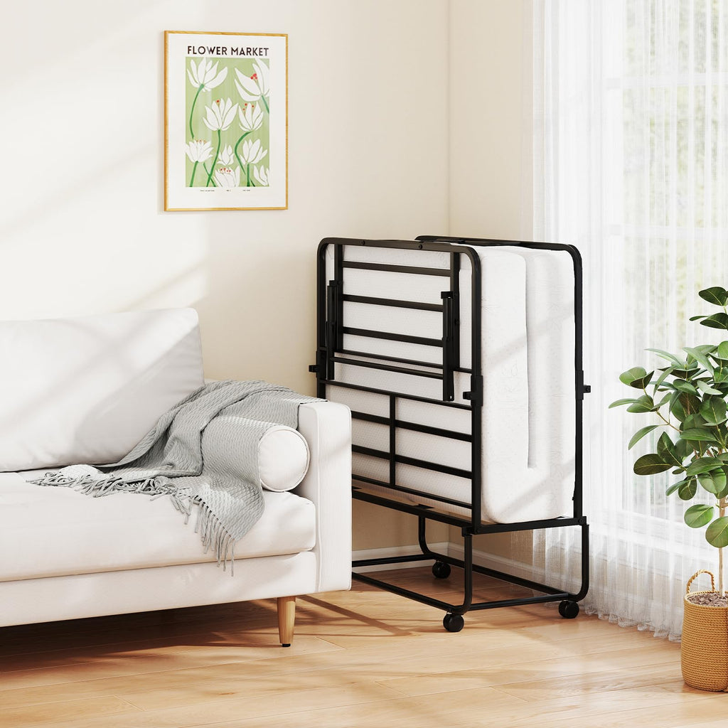 Twin Folding Bed Frame with Memory Foam Mattress P7963