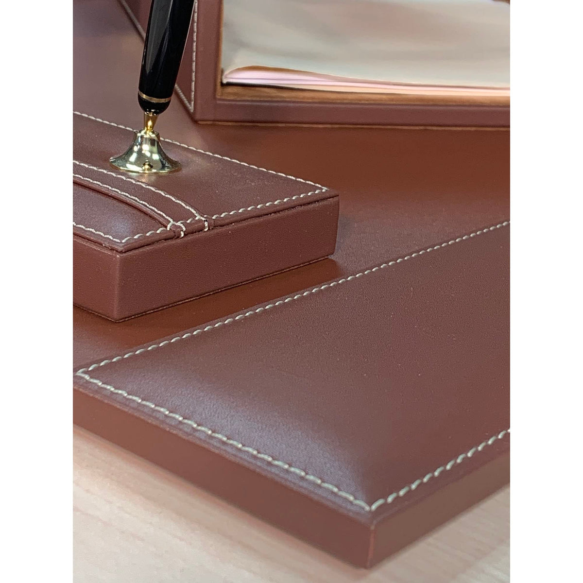 Rustic Brown Leather Desk Set, 8-Piece K109