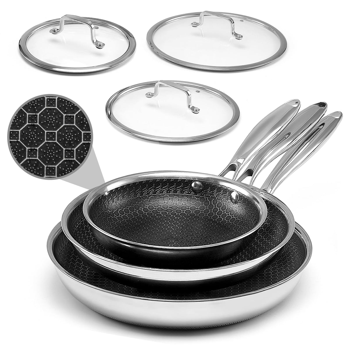 Nonstick Stainless Steel Frying Pans with Lid Z20647