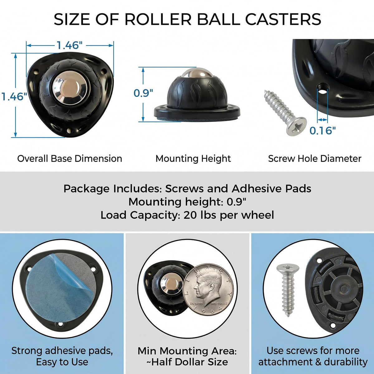 Black 4pcs Self Adhesive Caster Wheels T841