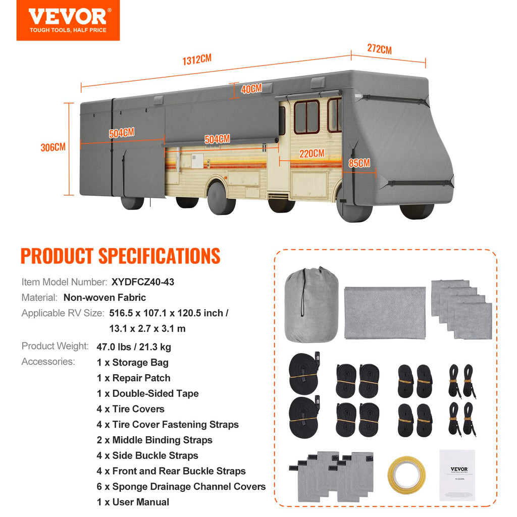 40-43 ft Non-Woven Fabric Waterproof RV Cover with Storage Bag U901