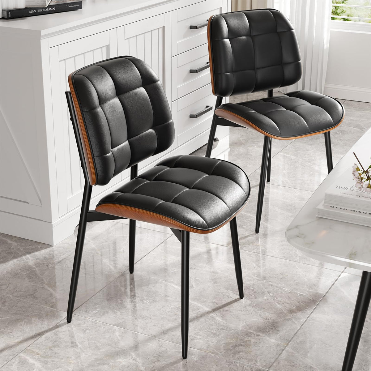 Black Faux Leather Dining Chairs Set of 4 H10503