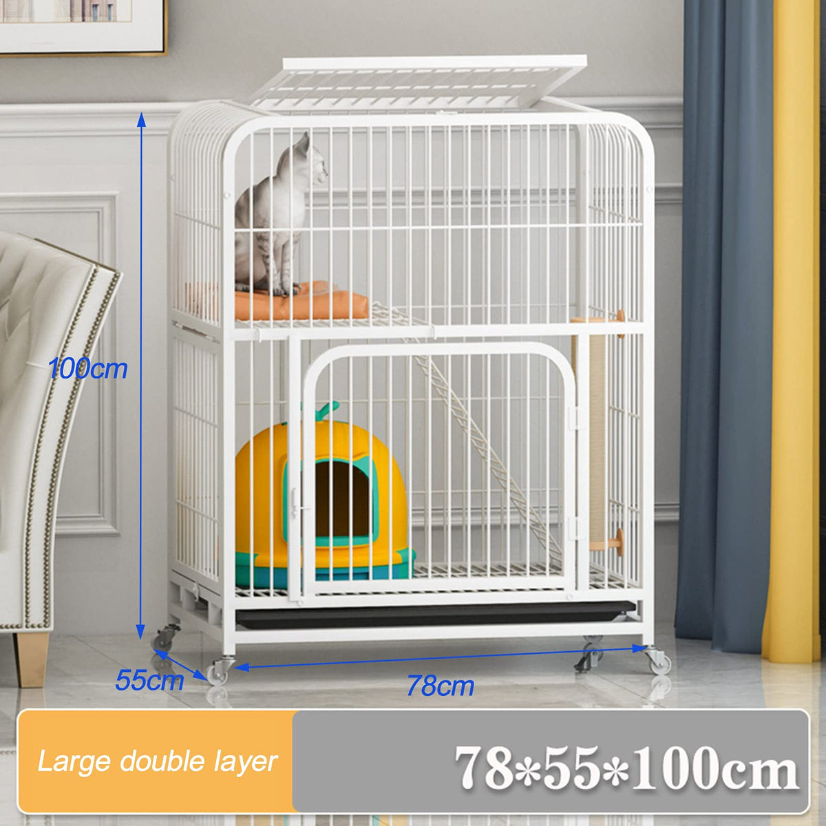 Large 3-Tier Metal Wire Cat Cage with Hammock and Casters E182121