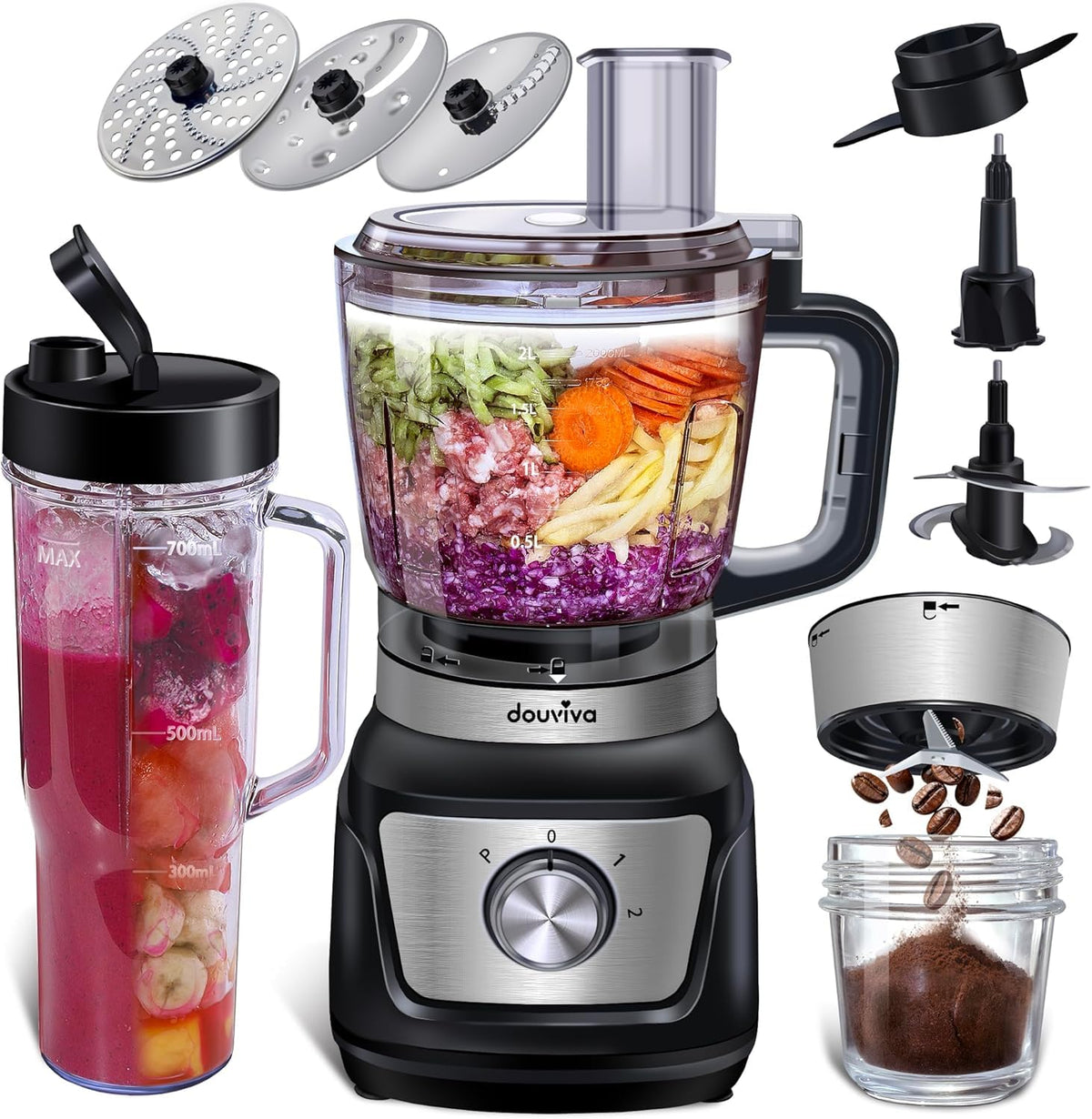 8-Cup Food Processor & Blender Combo, 1000W, Black I18351