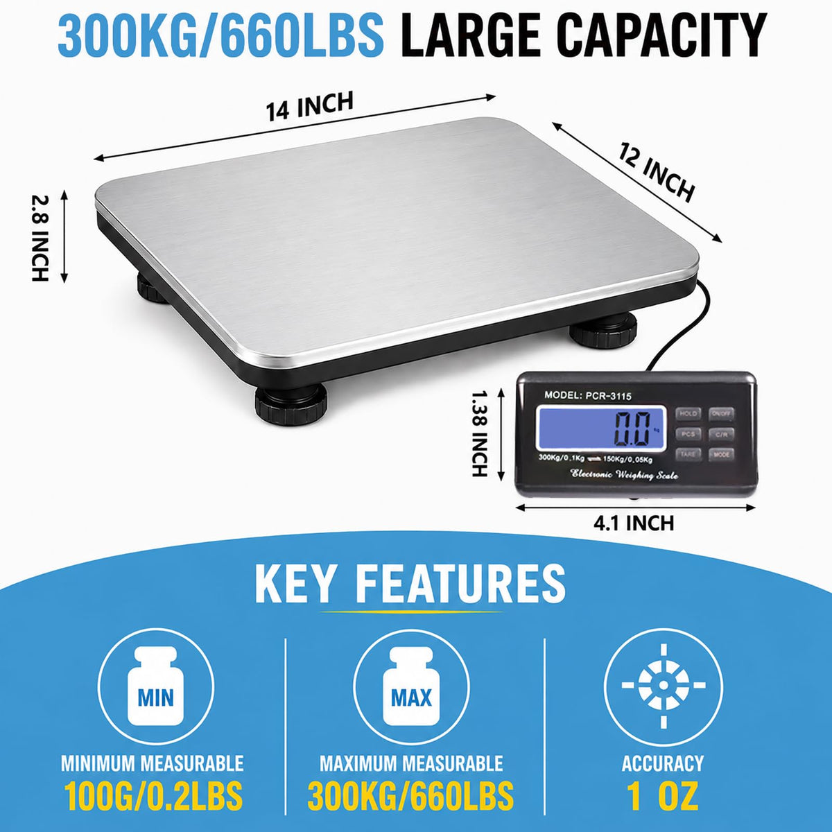 Heavy Duty Shipping Scale 660lbs Stainless Platform K93480