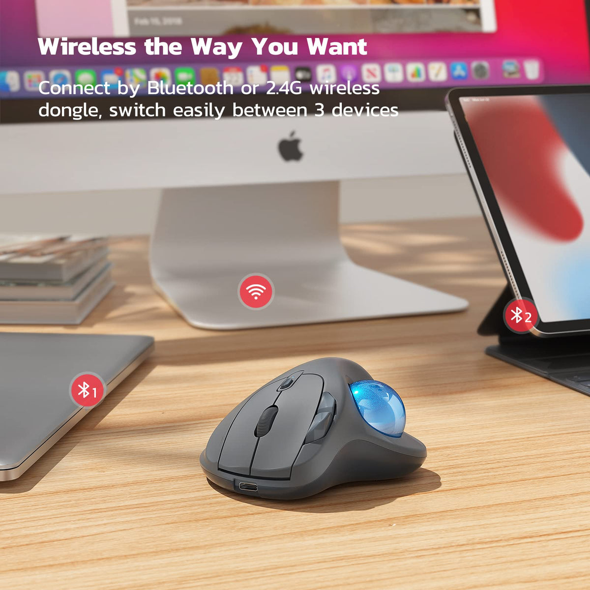 Wireless Ergonomic Thumb Control Trackball Mouse Z74351