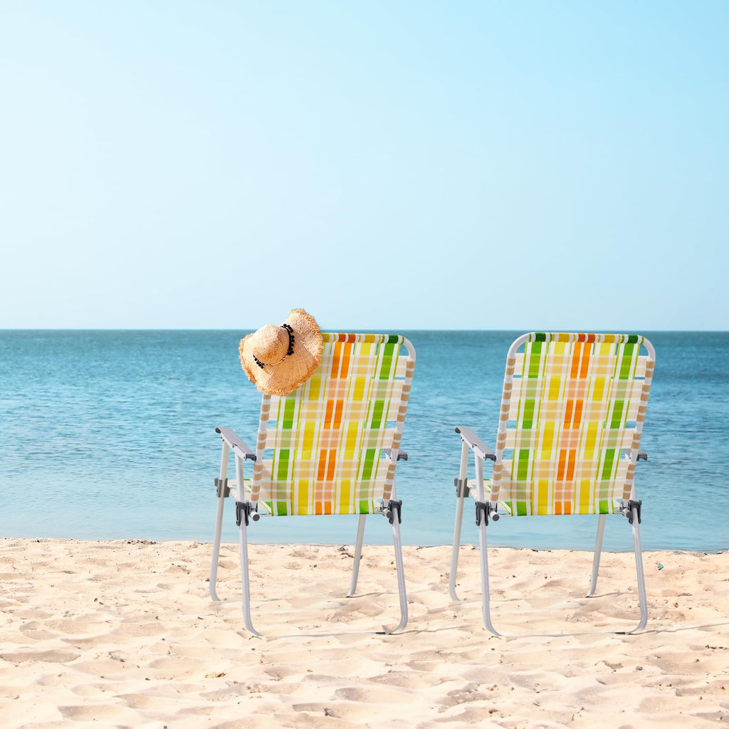 Set of 2 Webbed Folding Beach Chairs Yellow & Green C405