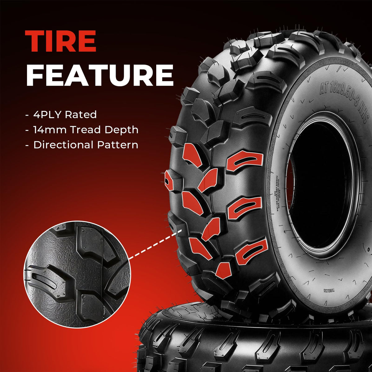 Set of 2 18x9.5-8 6 Ply Tubeless ATV Tires O23584