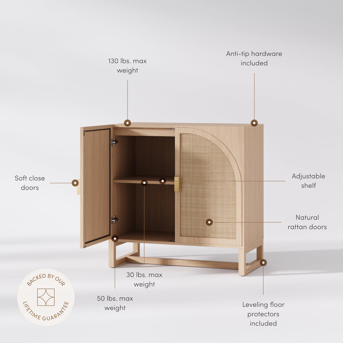 Mid-Century Modern Wood Storage Cabinet with Doors E647760