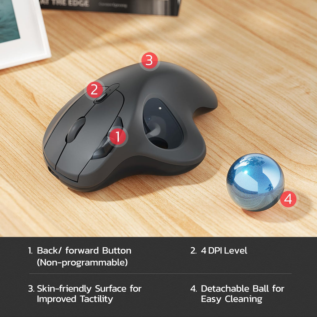 Wireless Ergonomic Thumb Control Trackball Mouse Z74351
