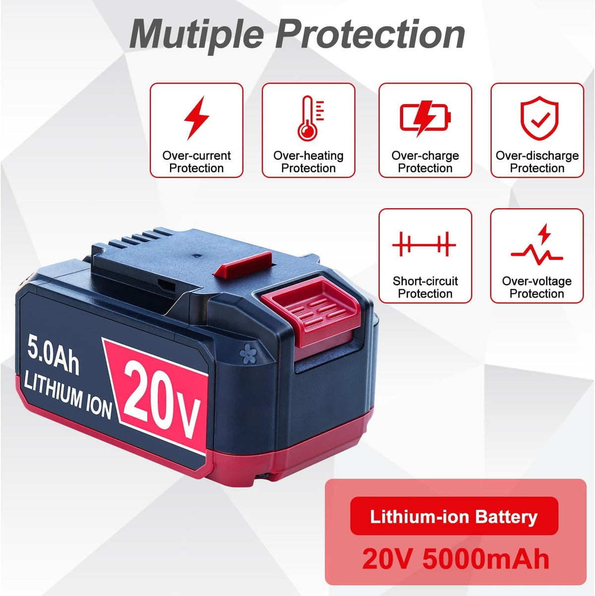 2 Pack Replacement 20V Battery 5Ah G402