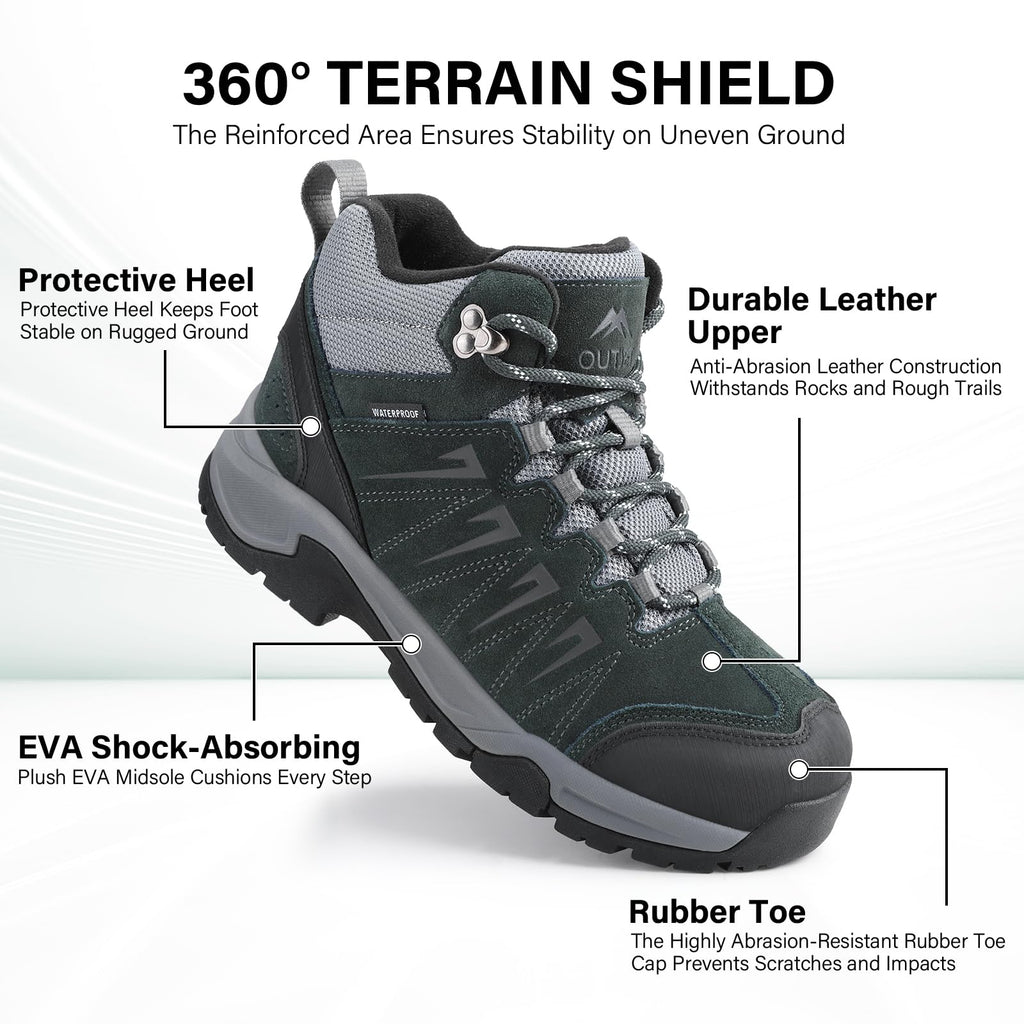 Waterproof Lightweight Leather Mid Ankle Hiking Boots N73375