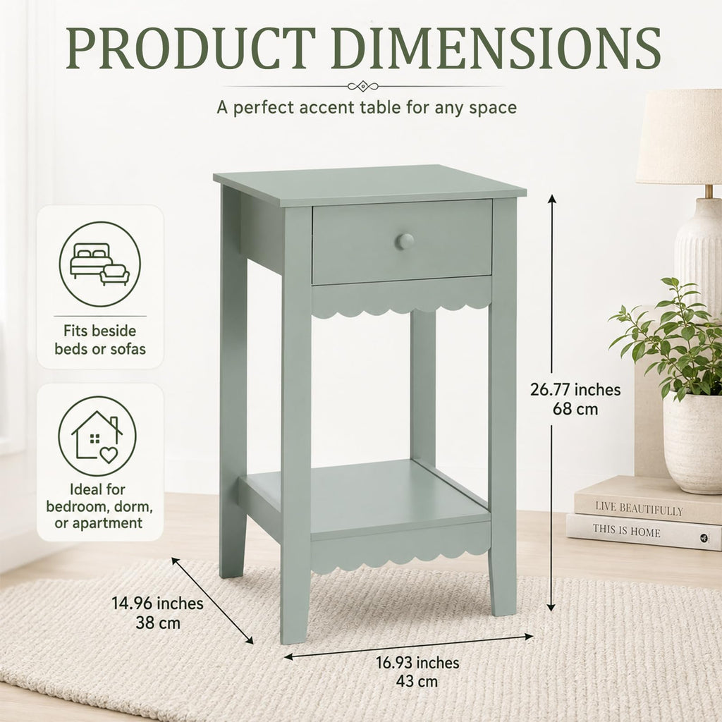 Scalloped Nightstands Side End Table with Drawer & Open Shelf F757611