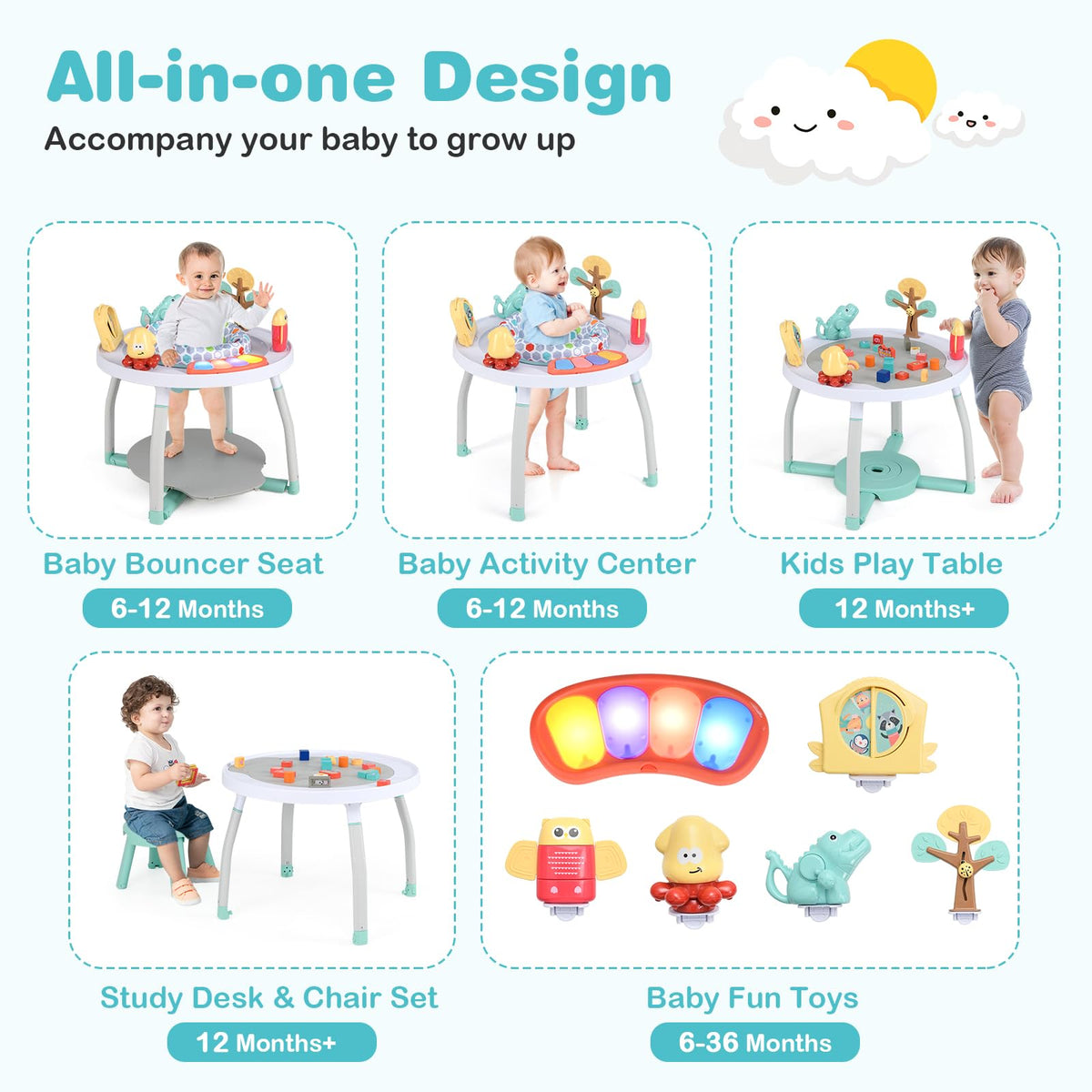 5 in 1 Baby Activity Center with Removable Toys White T11567