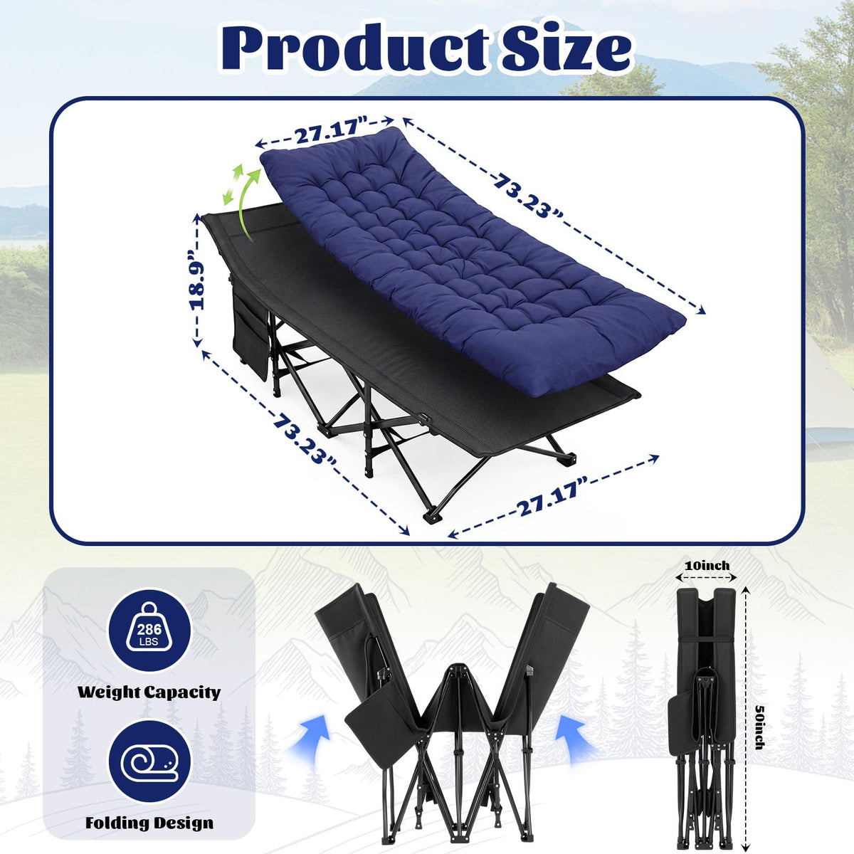2 Pack Folding Camping Cot with Mattress Q6014