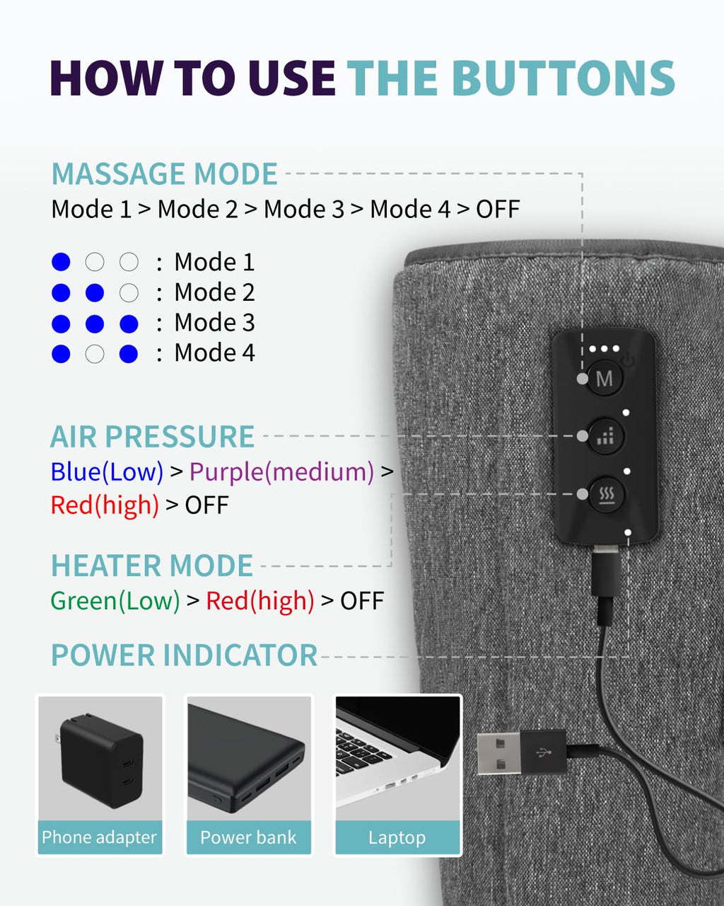 Wireless Air Compression Leg Massager with Heat, 4 Modes, Set of 2 T335171