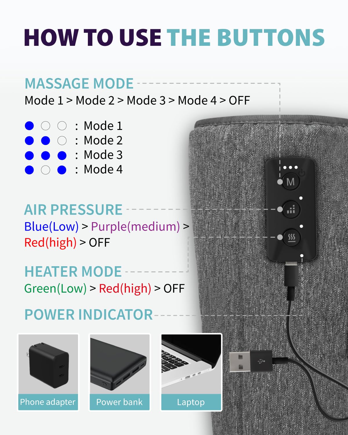 Wireless Air Compression Leg Massager with Heat, 4 Modes, Set of 2 T335171