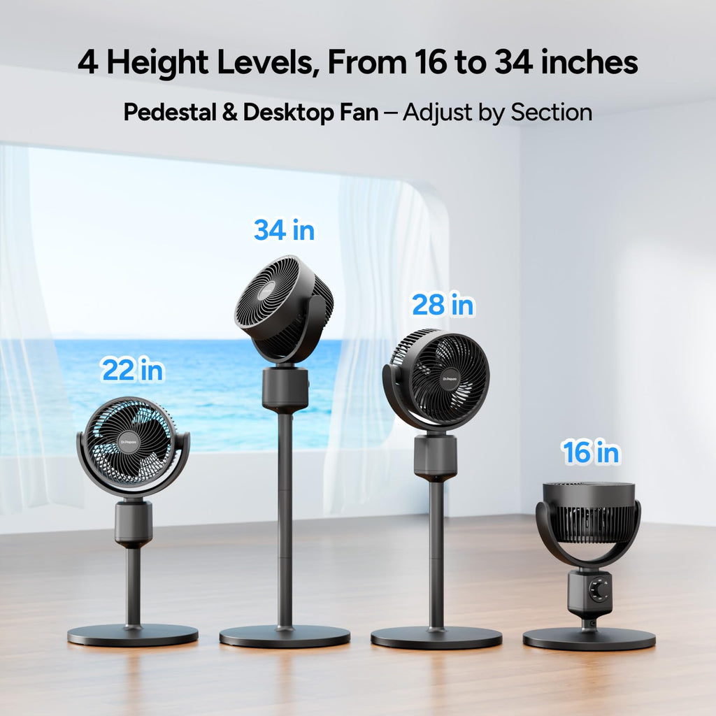 Compact Misting Pedestal Fan with Magnetic Mister, Quiet Air Circulator Standing Fan, 16-34" Adj. Height, 70°Auto-Oscillation, 3 Speeds I4824