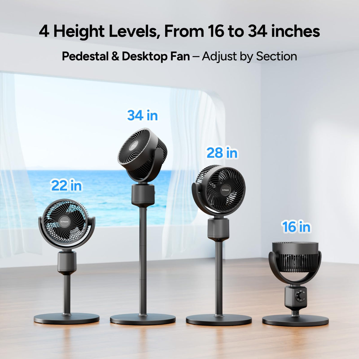 Compact Misting Pedestal Fan with Magnetic Mister, Quiet Air Circulator Standing Fan, 16-34" Adj. Height, 70°Auto-Oscillation, 3 Speeds I4824