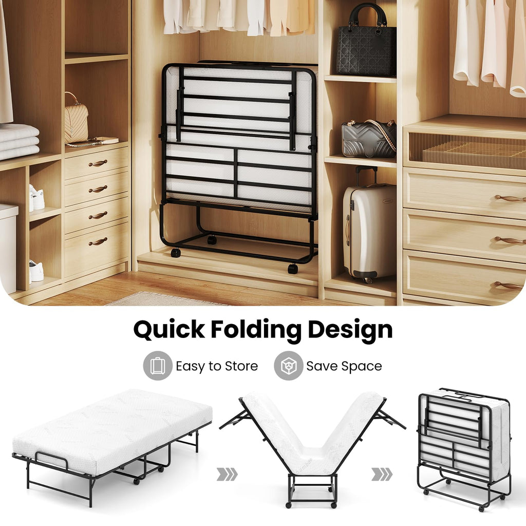 Twin Folding Bed Frame with Memory Foam Mattress P7963