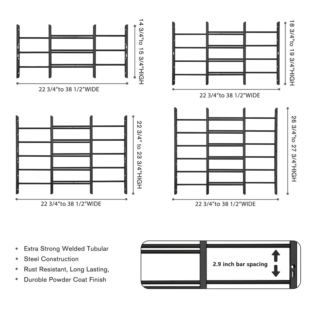 Black Adjustable Window Security Bars M5595