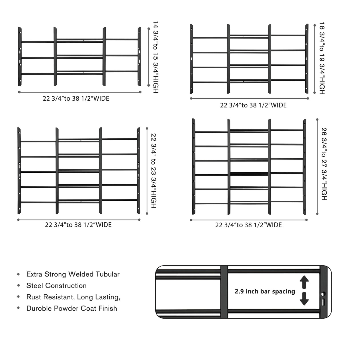 Black Adjustable Window Security Bars M5595
