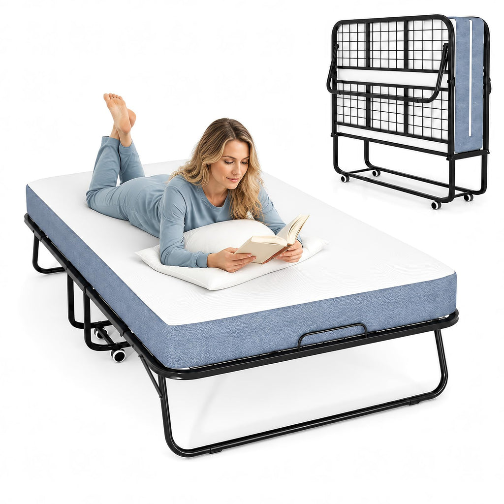 Folding Bed with 5" Foam Mattress Queen Size Metal Frame W551740