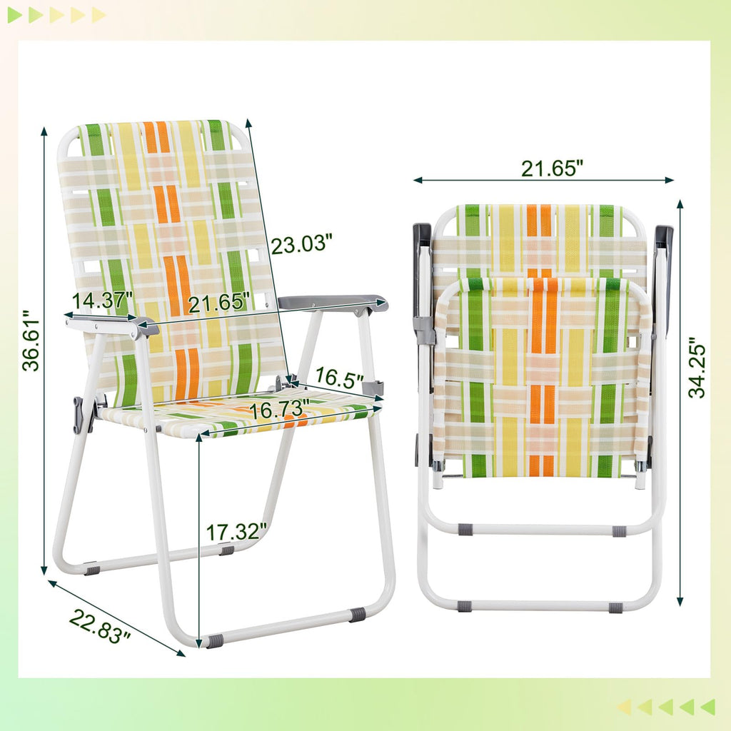 Set of 2 Webbed Folding Beach Chairs Yellow & Green C405