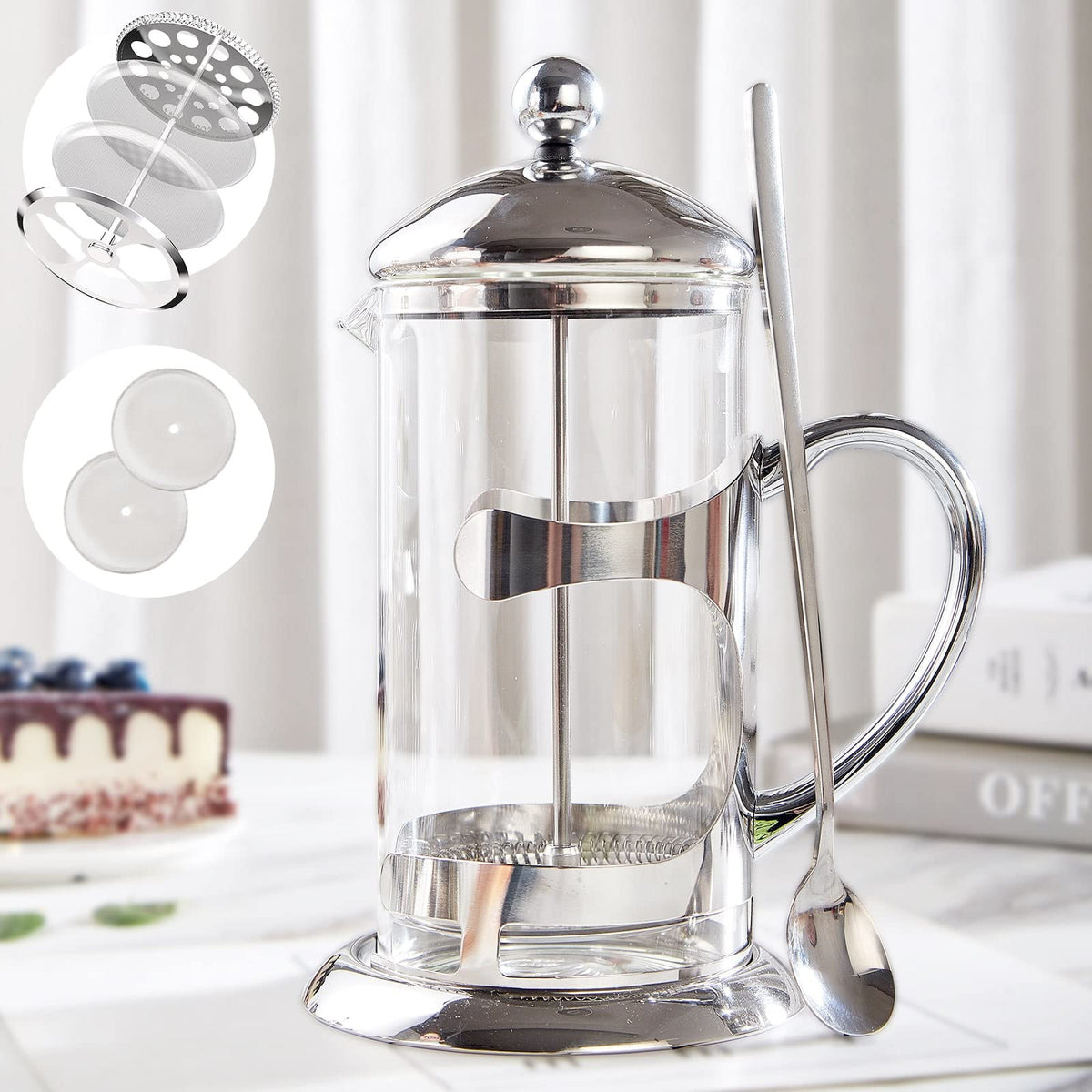 Silver 34oz French Press Coffee Maker with 4-Level Filter System Z65633