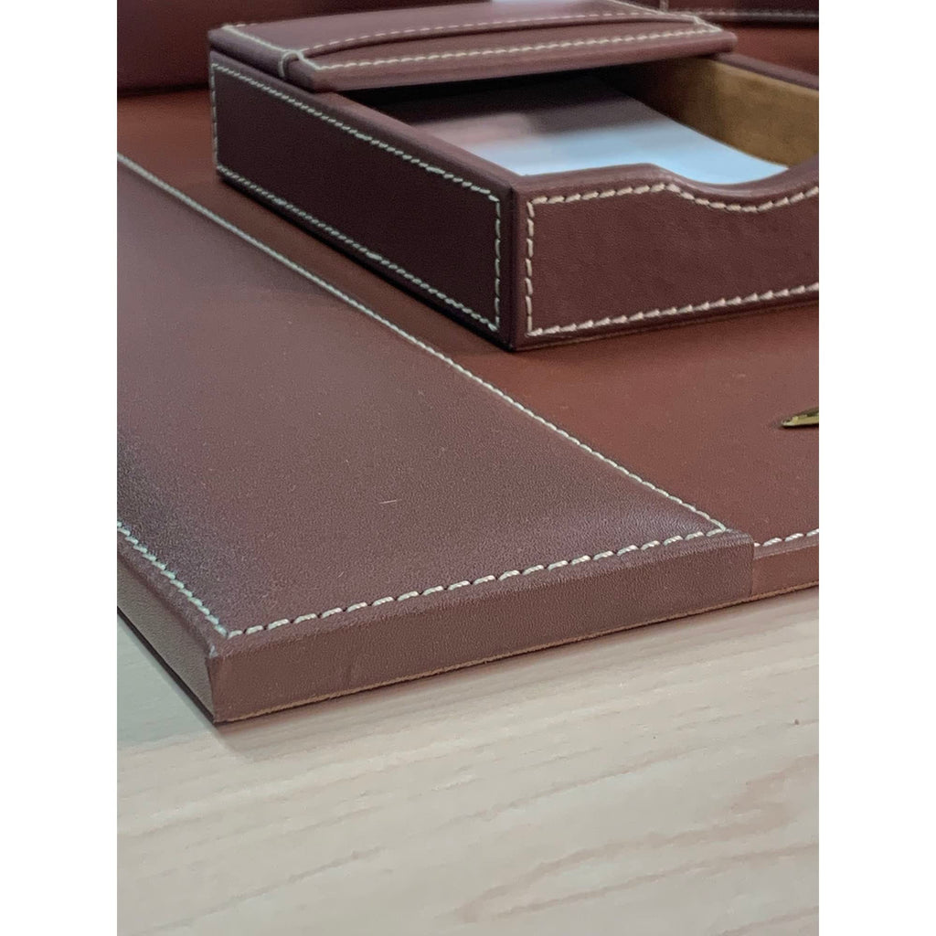 Rustic Brown Leather Desk Set, 8-Piece K109
