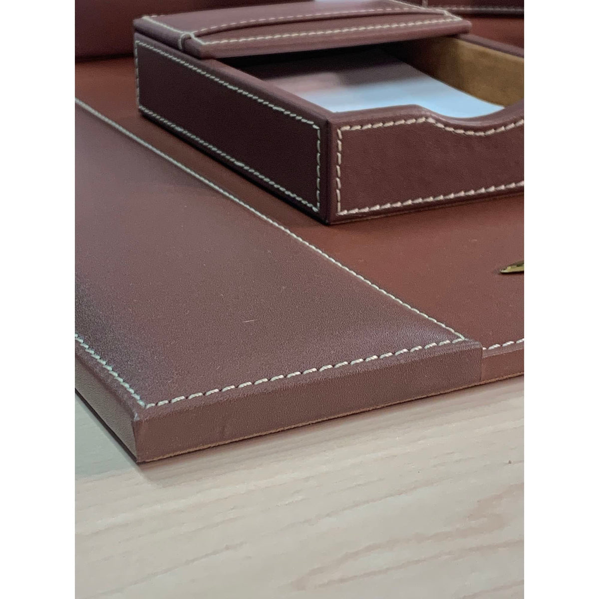 Rustic Brown Leather Desk Set, 8-Piece K109
