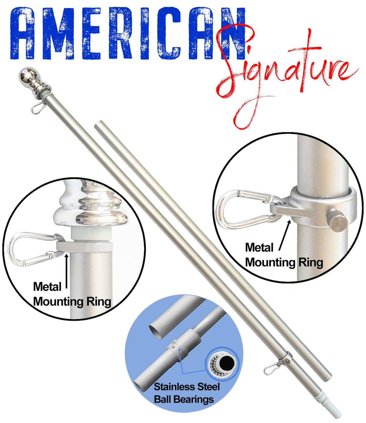 3x5 ft US Flag and 6 ft Aluminum Flag Pole Kit with Holder K70475