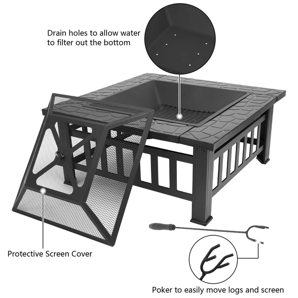 32-inch Metal Outdoor Fire Pit with Fireplace Screen O569